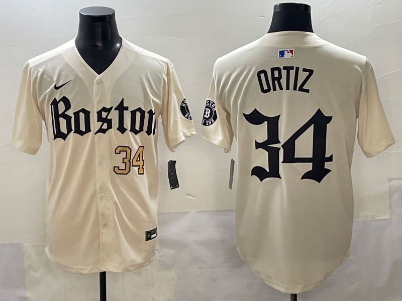 Men 2025 Boston Red Sox #34 Ortiz Cream Five generations Joint Name Nike MLB Jersey style 2